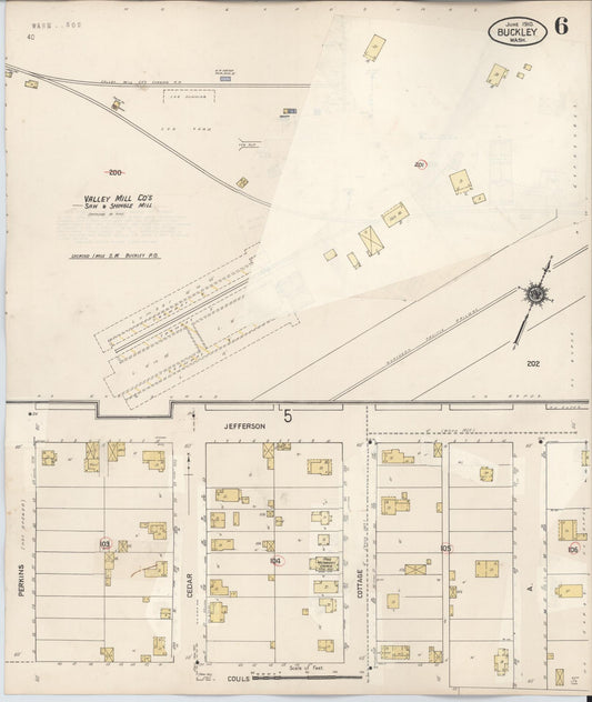 Sanborn Fire Insurance Map from Buckley, Pierce County, Washington (1933), Sheet #0006 - Historic Sanborn Fire Insurance Map Print, vintage old map wall art, antique decor, genealogy gift, Washington Washington map