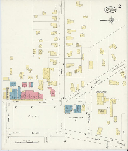 Sanborn Fire Insurance Map from Prattsburgh, Steuben County, New York (1913), Sheet #0002 - Historic Sanborn Fire Insurance Map Print, vintage old map wall art, antique decor, genealogy gift, New York New York map