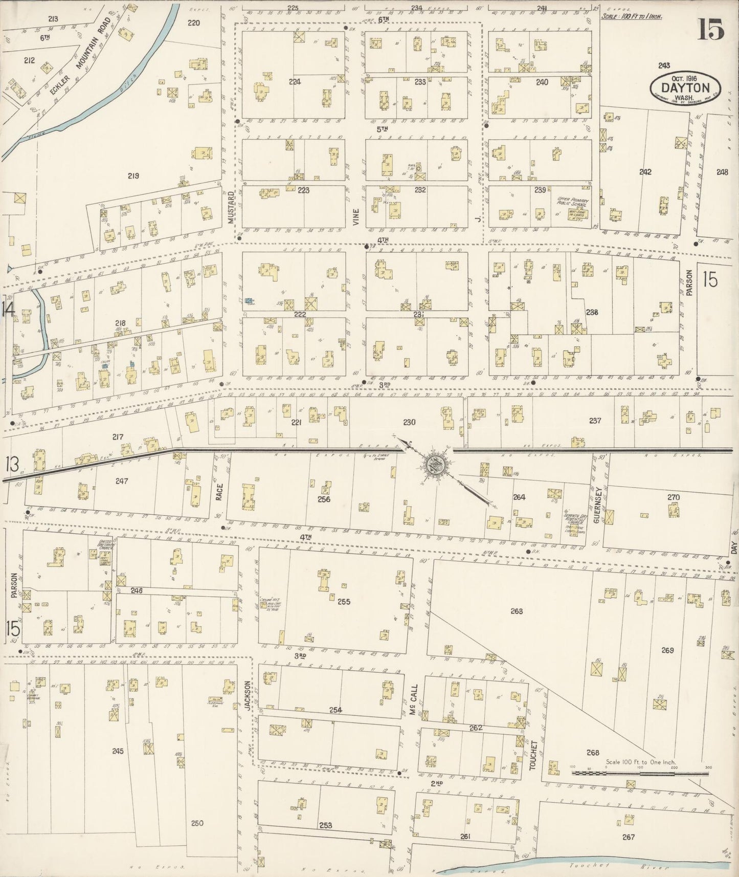 Sanborn Fire Insurance Map from Dayton, Columbia County, Washington (1916), Sheet #0015 - Complete Map Set gallery image, historic Sanborn map, vintage wall art, Washington Washington