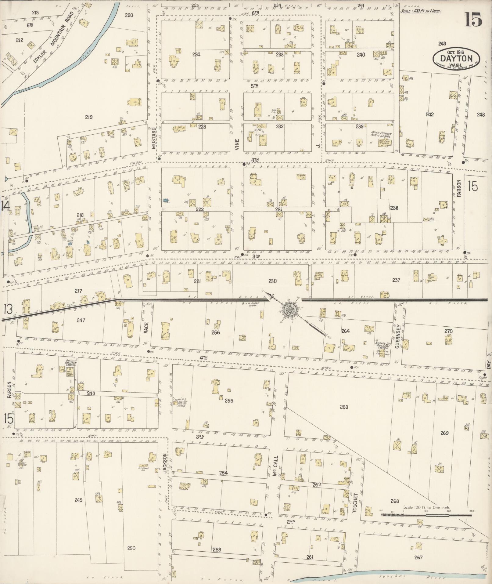 Sanborn Fire Insurance Map from Dayton, Columbia County, Washington (1916), Sheet #0015 - Complete Map Set gallery image, historic Sanborn map, vintage wall art, Washington Washington