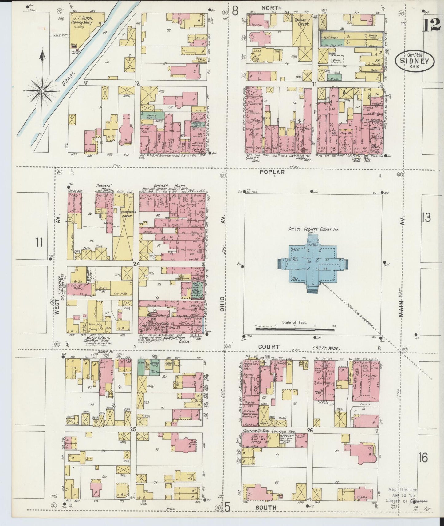 Sanborn Fire Insurance Map from Sidney, Shelby County, Ohio (1898), Sheet #0012 - Historic Sanborn Fire Insurance Map Print, vintage old map wall art, antique decor, genealogy gift, Ohio Ohio map