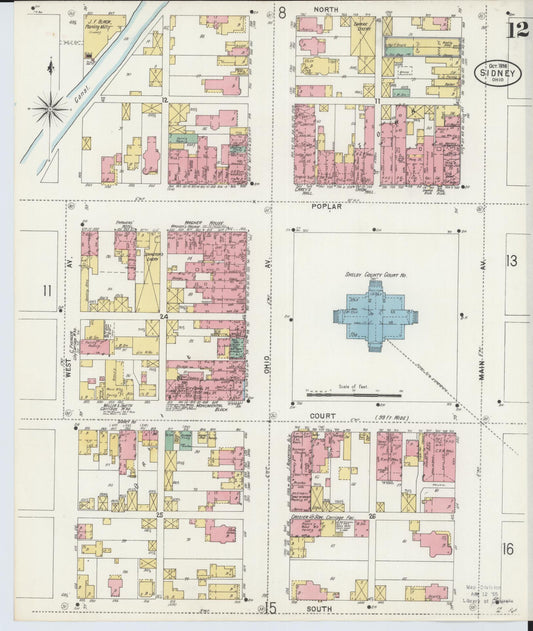 Sanborn Fire Insurance Map from Sidney, Shelby County, Ohio (1898), Sheet #0012 - Historic Sanborn Fire Insurance Map Print, vintage old map wall art, antique decor, genealogy gift, Ohio Ohio map