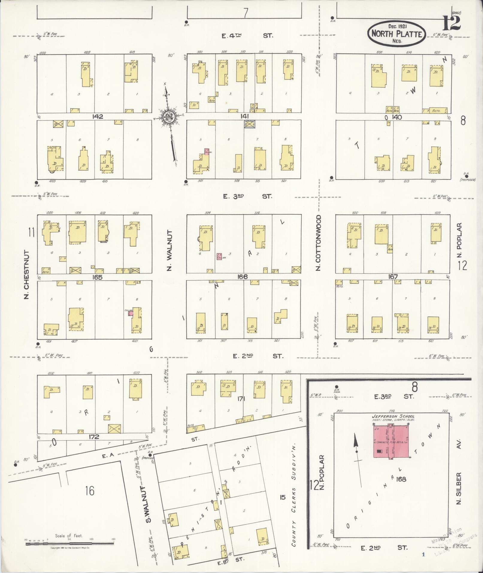 Sanborn Fire Insurance Map from North Platte, Lincoln County, Nebraska (1921), Sheet #0012 - Historic Sanborn Fire Insurance Map Print, vintage old map wall art, antique decor, genealogy gift, Nebraska Nebraska map