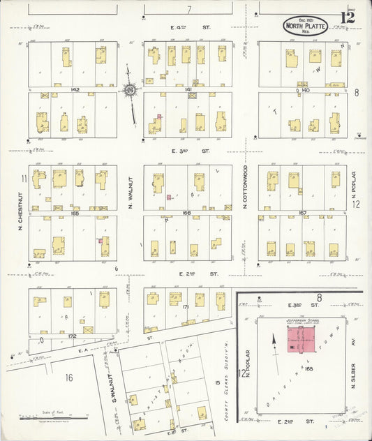Sanborn Fire Insurance Map from North Platte, Lincoln County, Nebraska (1921), Sheet #0012 - Historic Sanborn Fire Insurance Map Print, vintage old map wall art, antique decor, genealogy gift, Nebraska Nebraska map