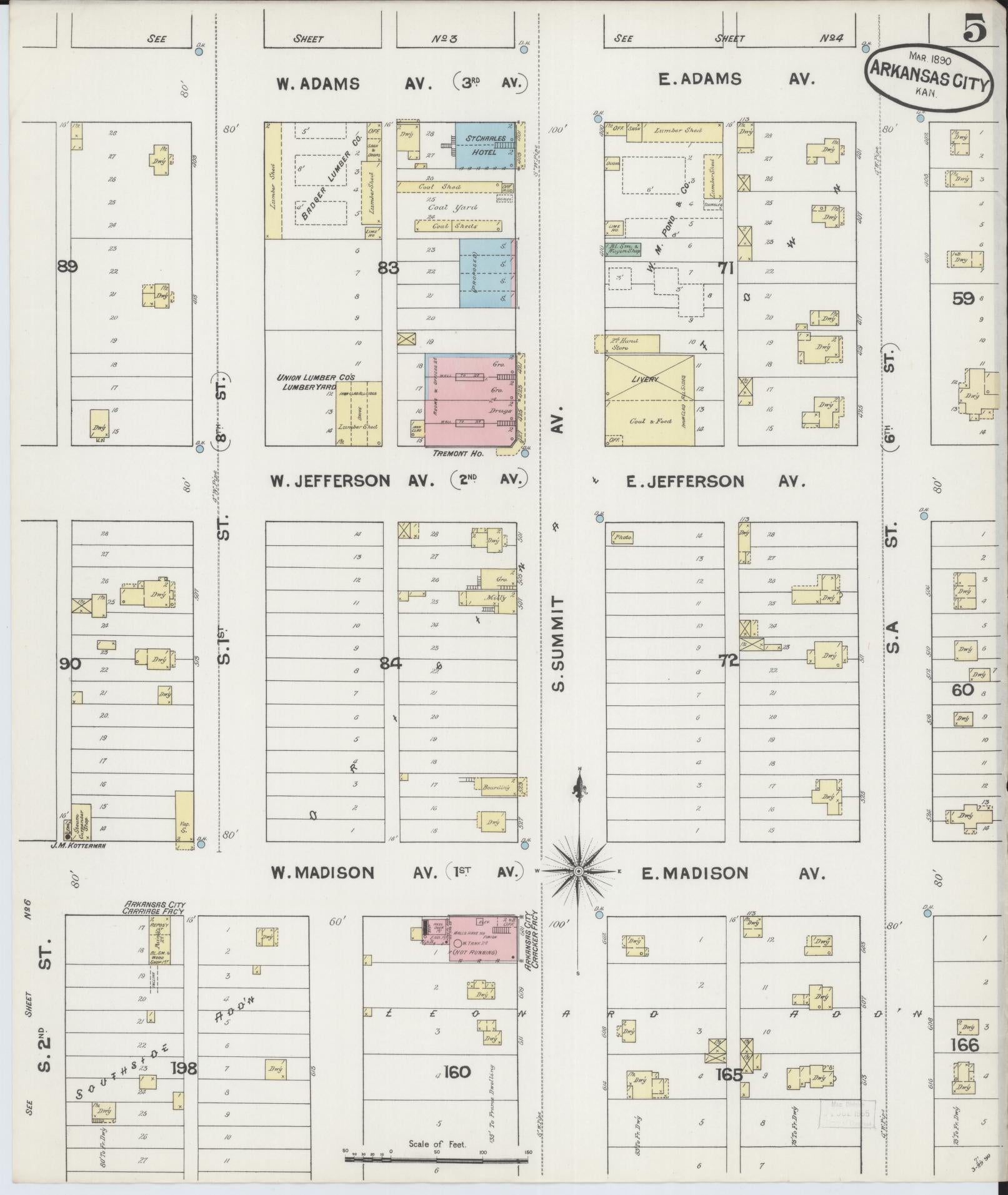 Sanborn Fire Insurance Map from Arkansas City, Cowley County, Kansas (1890), Sheet #0005 - Complete Map Set gallery image, historic Sanborn map, vintage wall art, Kansas Kansas