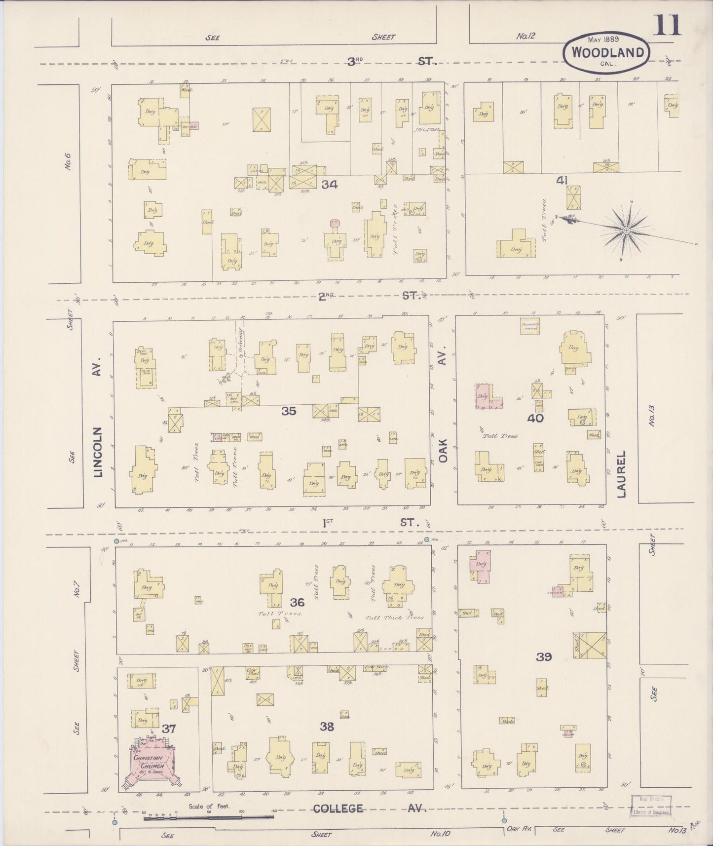 Sanborn Fire Insurance Map from Woodland, Yolo County, California (1889), Sheet #0011 - Complete Map Set gallery image, historic Sanborn map, vintage wall art, California California