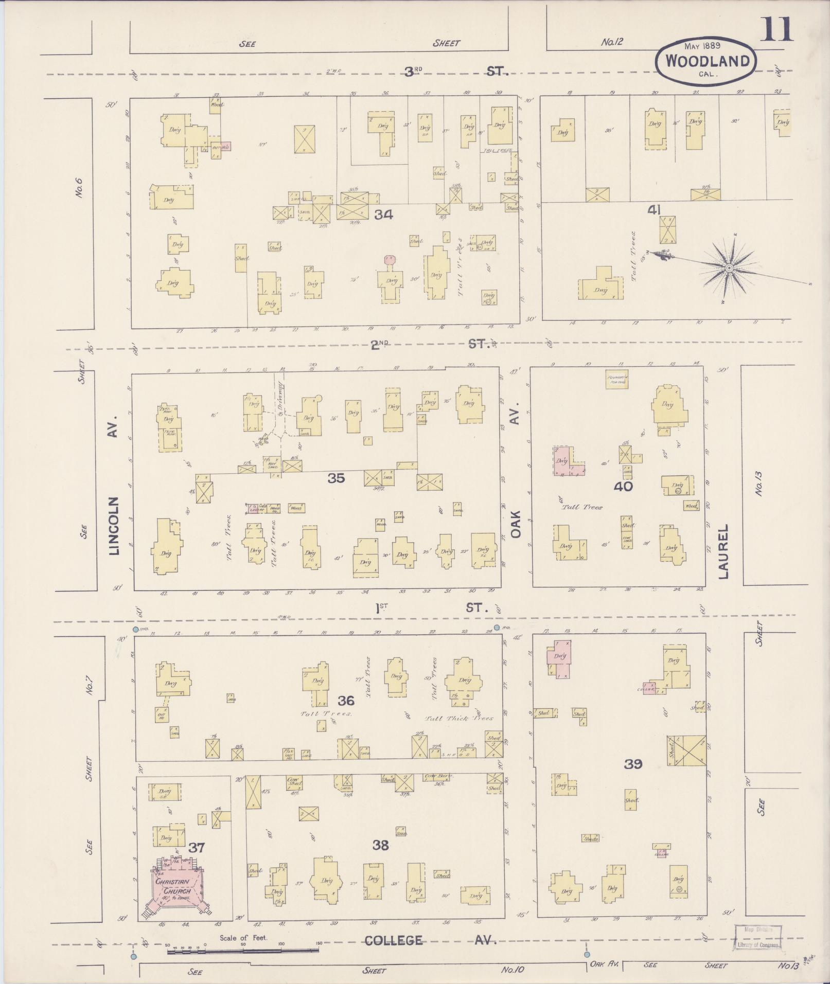 Sanborn Fire Insurance Map from Woodland, Yolo County, California (1889), Sheet #0011 - Complete Map Set gallery image, historic Sanborn map, vintage wall art, California California
