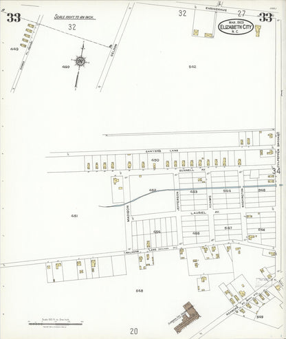 Sanborn Fire Insurance Map from Elizabeth City, Pasquotank County, North Carolina (1923), Sheet #0033 - Historic Sanborn Fire Insurance Map Print, vintage old map wall art, antique decor, genealogy gift, North Carolina North Carolina map