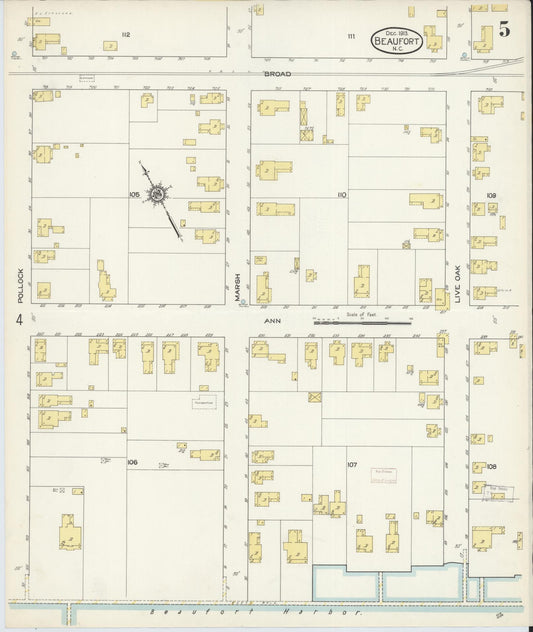Sanborn Fire Insurance Map from Beaufort, Carteret County, North Carolina (1913), Sheet #0005 - Historic Sanborn Fire Insurance Map Print, vintage old map wall art, antique decor, genealogy gift, North Carolina North Carolina map