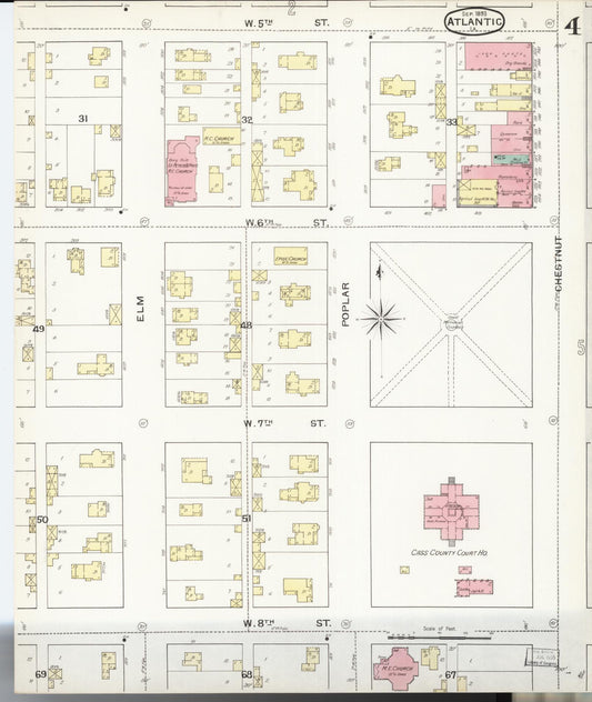 Sanborn Fire Insurance Map from Atlantic, Cass County, Iowa (1893), Sheet #0004 - Historic Sanborn Fire Insurance Map Print, vintage old map wall art