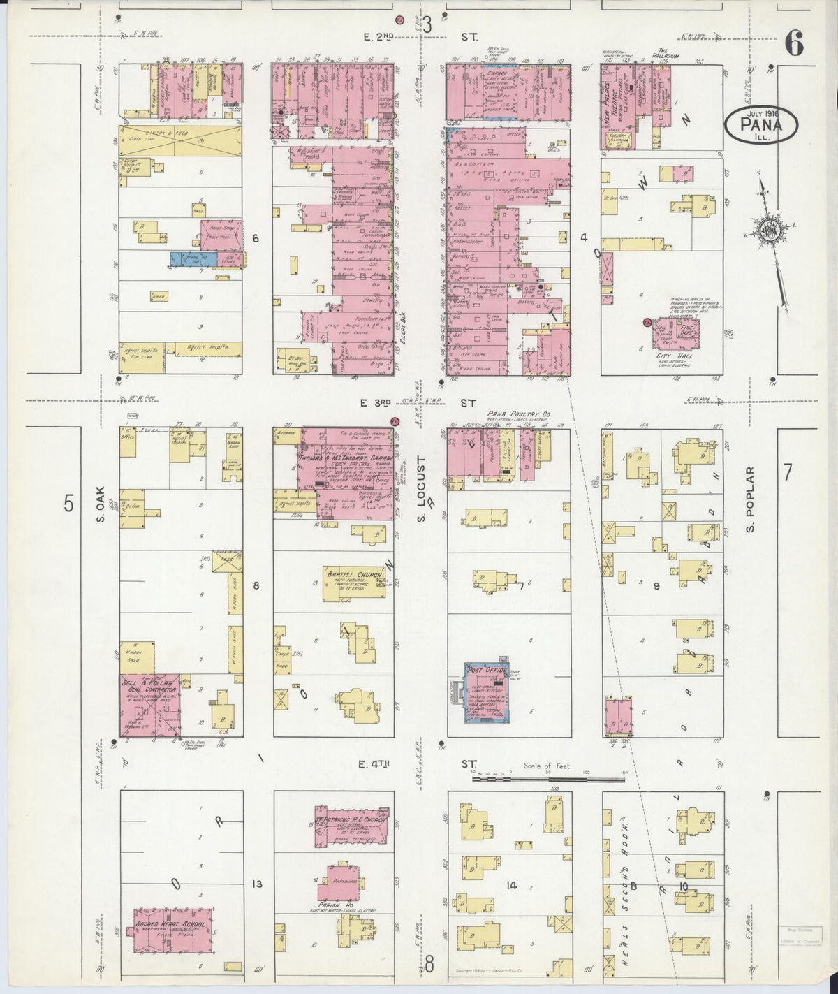 Sanborn Fire Insurance Map from Pana, Christian County, Illinois (1916), Sheet #0006 - Complete Map Set gallery image, historic Sanborn map, vintage wall art, Illinois Illinois