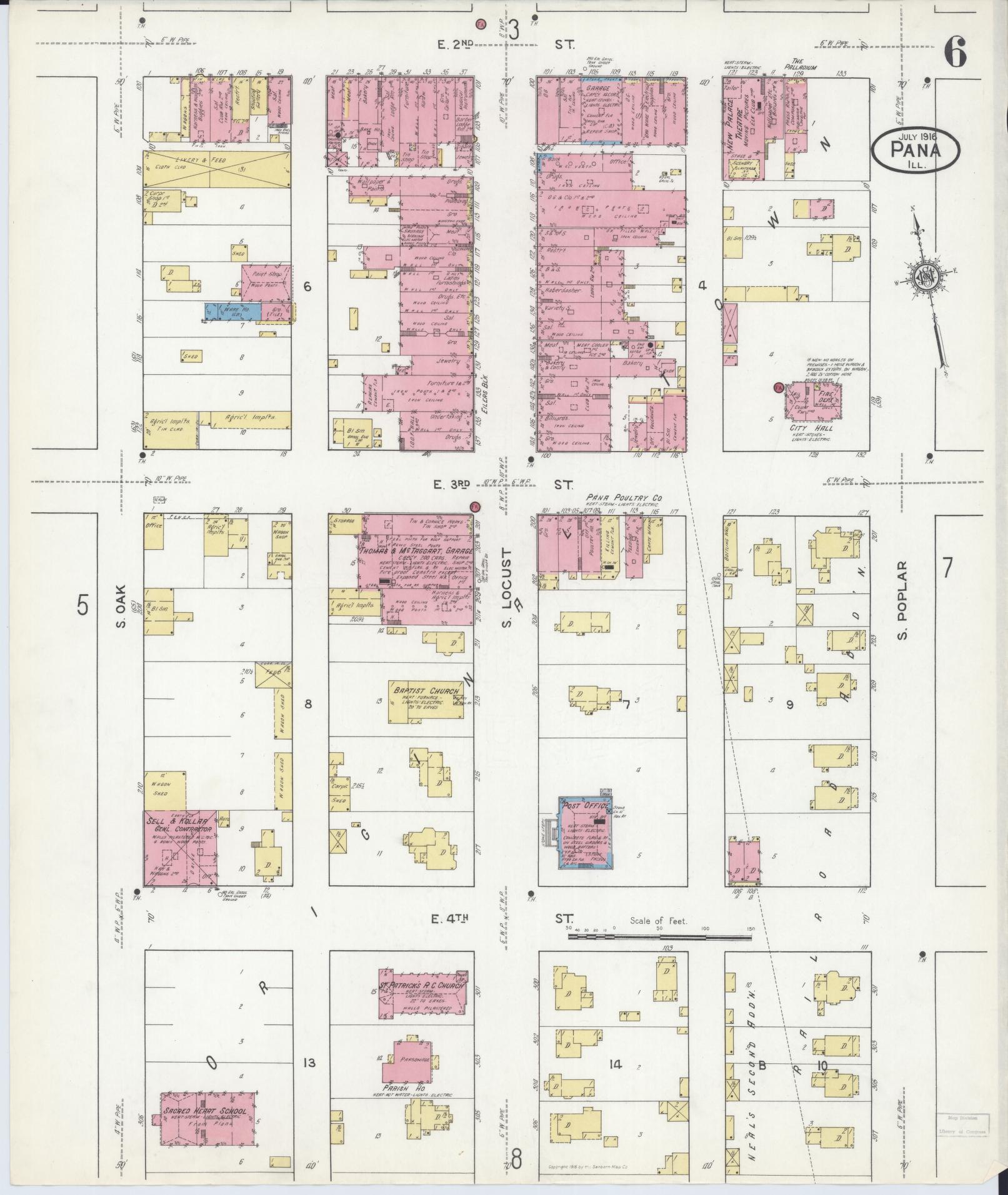 Sanborn Fire Insurance Map from Pana, Christian County, Illinois (1916), Sheet #0006 - Complete Map Set gallery image, historic Sanborn map, vintage wall art, Illinois Illinois