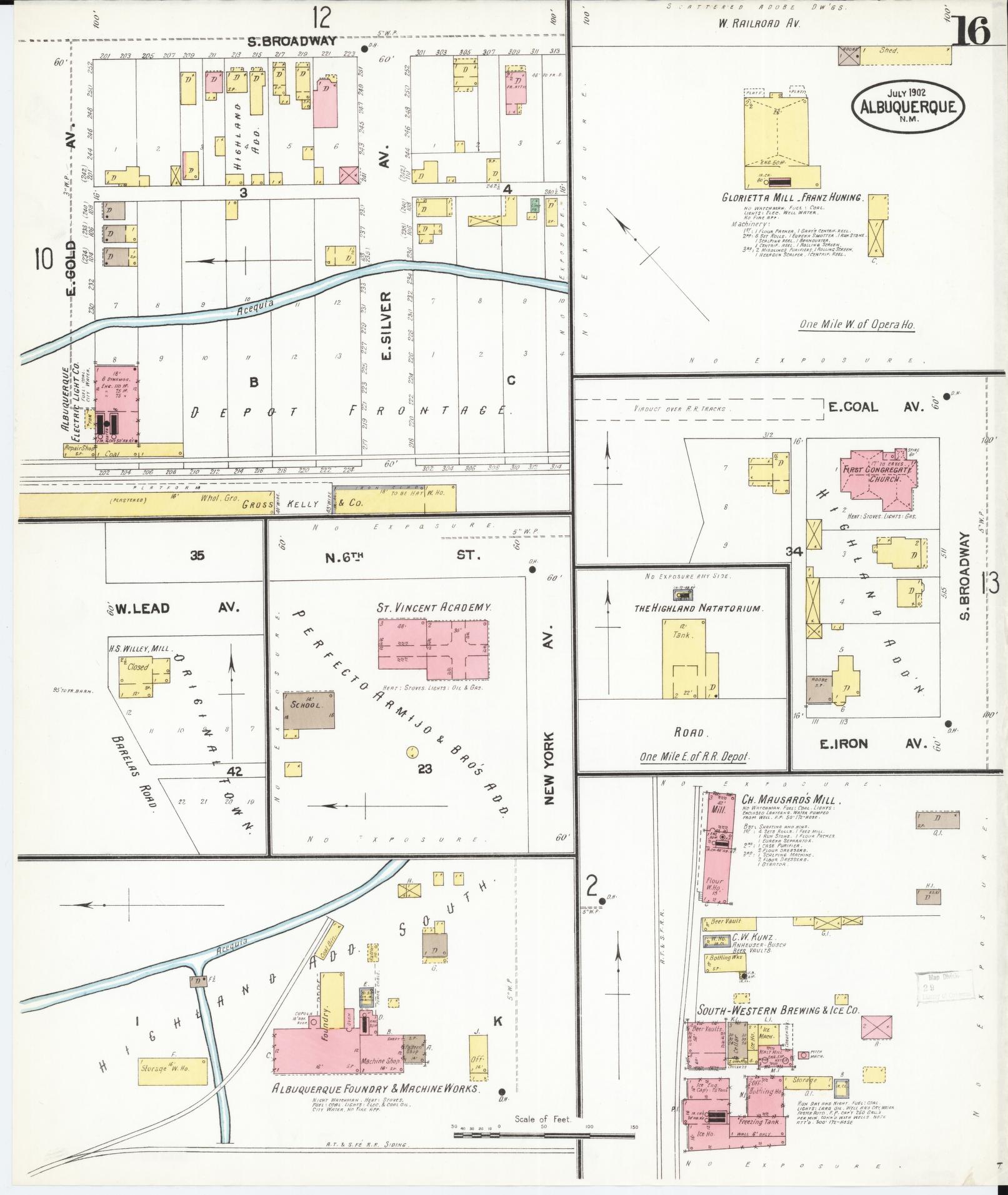 Sanborn Fire Insurance Map from Albuquerque, Bernalillo County, New Mexico (1902), Sheet #0016 - Complete Map Set gallery image, historic Sanborn map, vintage wall art, New Mexico New Mexico