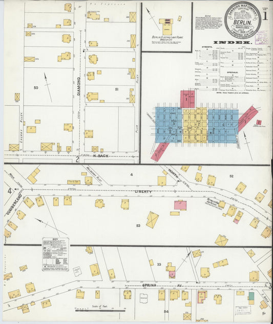 Sanborn Fire Insurance Map from Berlin, Somerset County, Pennsylvania (1905), Sheet #0001 - Historic Sanborn Fire Insurance Map Print, vintage old map wall art, antique decor, genealogy gift, Pennsylvania Pennsylvania map