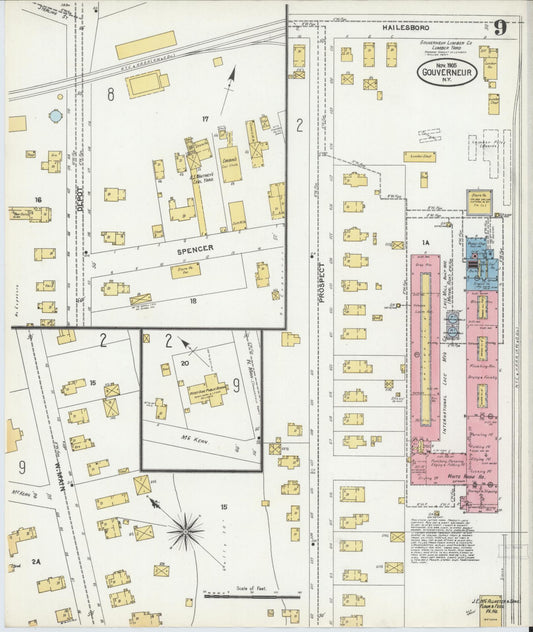 Sanborn Fire Insurance Map from Gouverneur, Saint Lawrence County, New York (1905), Sheet #0009 - Historic Sanborn Fire Insurance Map Print, vintage old map wall art, antique decor, genealogy gift, New York New York map