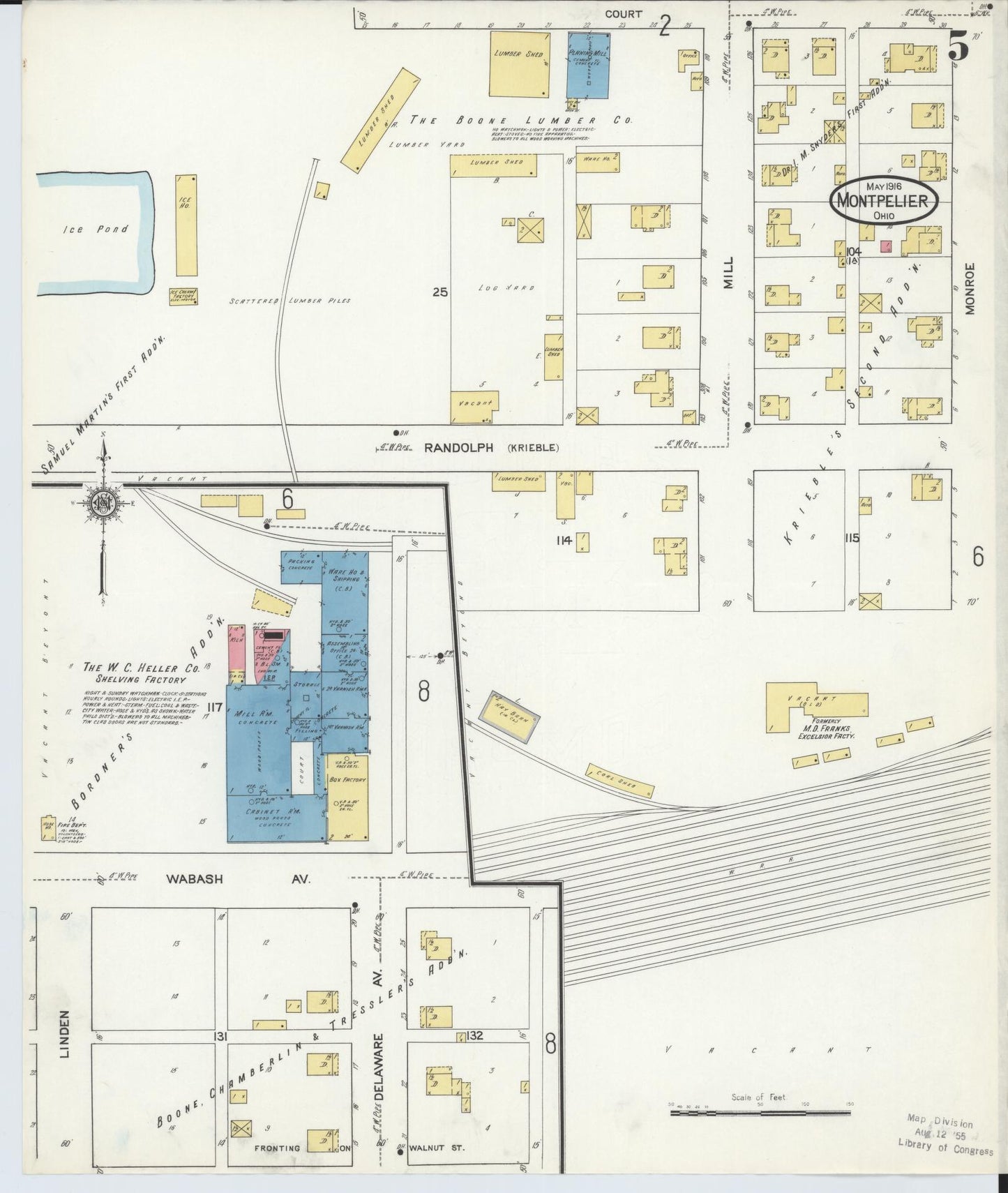 Sanborn Fire Insurance Map from Montpelier, Williams County, Ohio (1916), Sheet #0005 - Historic Sanborn Fire Insurance Map Print, vintage old map wall art, antique decor, genealogy gift, Ohio Ohio map