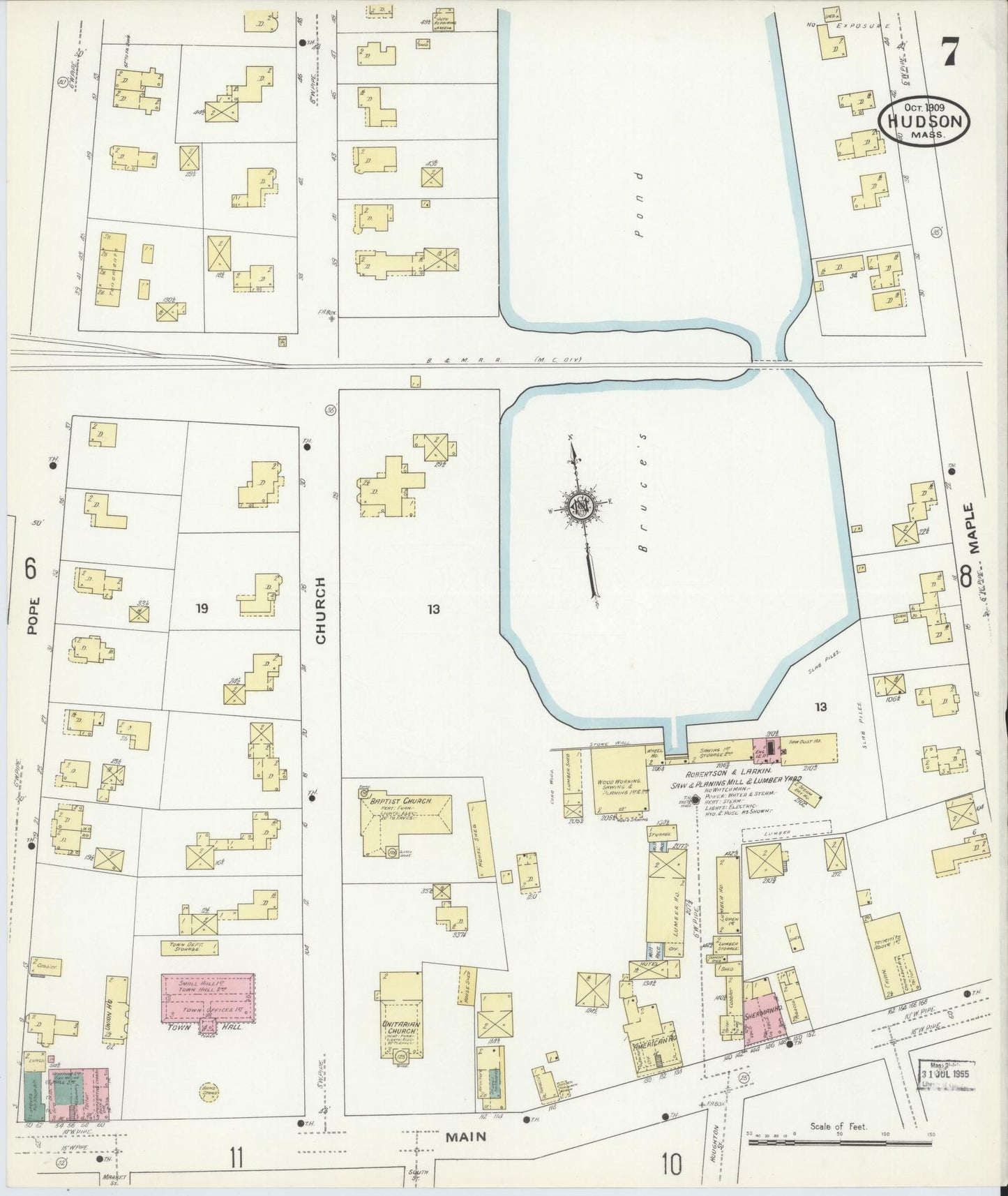 Sanborn Fire Insurance Map from Hudson, Middlesex County, Massachusetts (1909), Sheet #0007 - Historic Sanborn Fire Insurance Map Print, vintage old map wall art, antique decor, genealogy gift, Massachusetts Massachusetts map