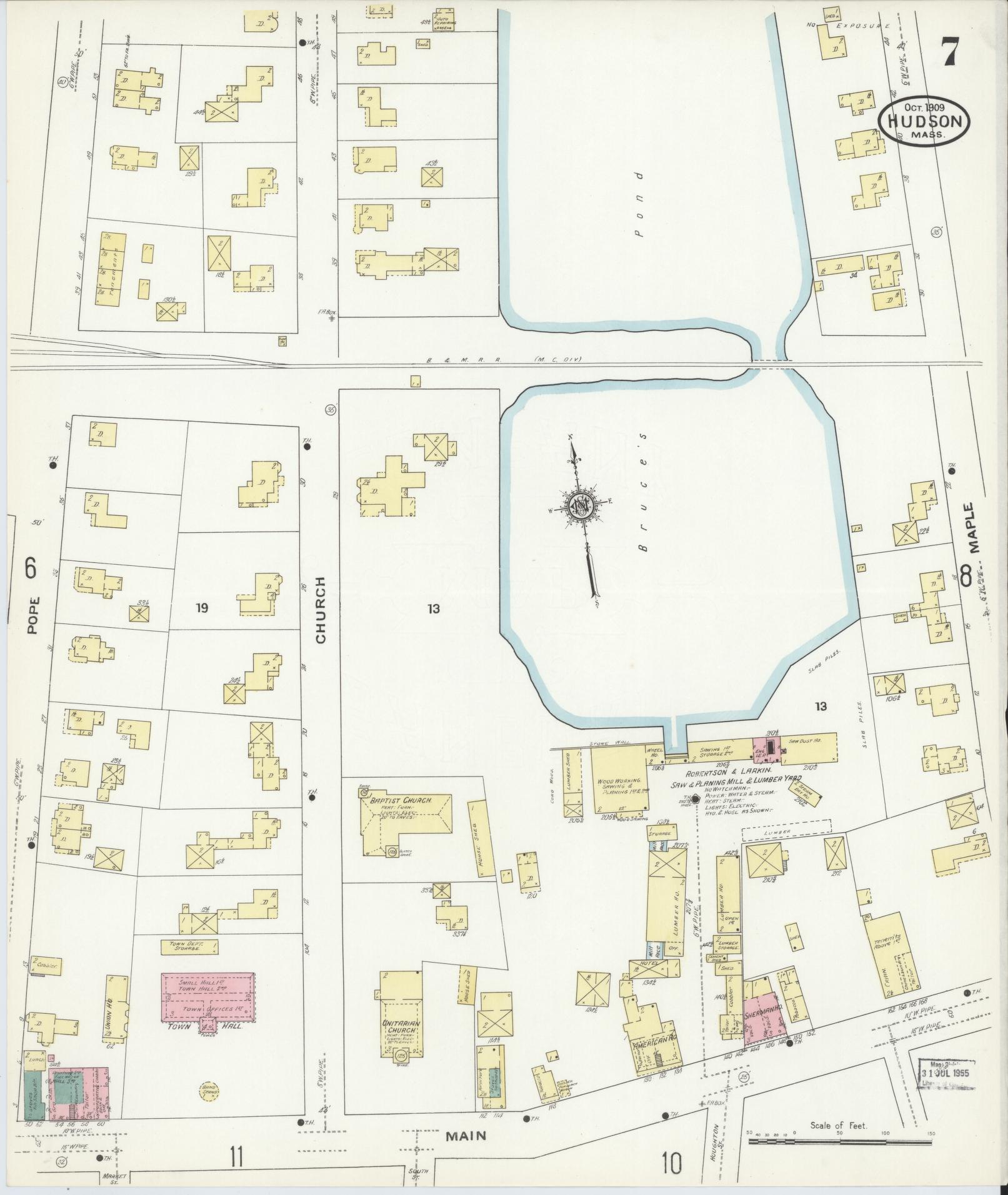 Sanborn Fire Insurance Map from Hudson, Middlesex County, Massachusetts (1909), Sheet #0007 - Historic Sanborn Fire Insurance Map Print, vintage old map wall art, antique decor, genealogy gift, Massachusetts Massachusetts map