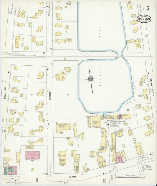 Sanborn Fire Insurance Map from Hudson, Middlesex County, Massachusetts (1909), Sheet #0007 - Historic Sanborn Fire Insurance Map Print, vintage old map wall art, antique decor, genealogy gift, Massachusetts Massachusetts map