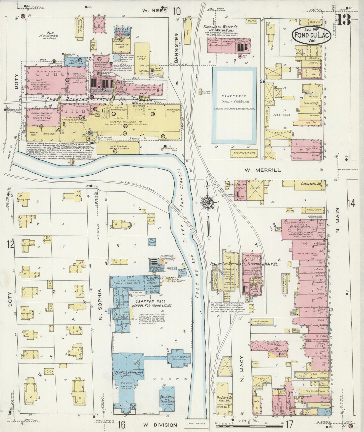 Sanborn Fire Insurance Map from Fond du Lac, Fond du Lac County, Wisconsin (1915), Sheet #0013 - Complete Map Set gallery image, historic Sanborn map, vintage wall art, Wisconsin Wisconsin