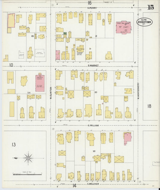 Sanborn Fire Insurance Map from Johnstown, Fulton County, New York (1902), Sheet #0015 - Historic Sanborn Fire Insurance Map Print, vintage old map wall art, antique decor, genealogy gift, New York New York map