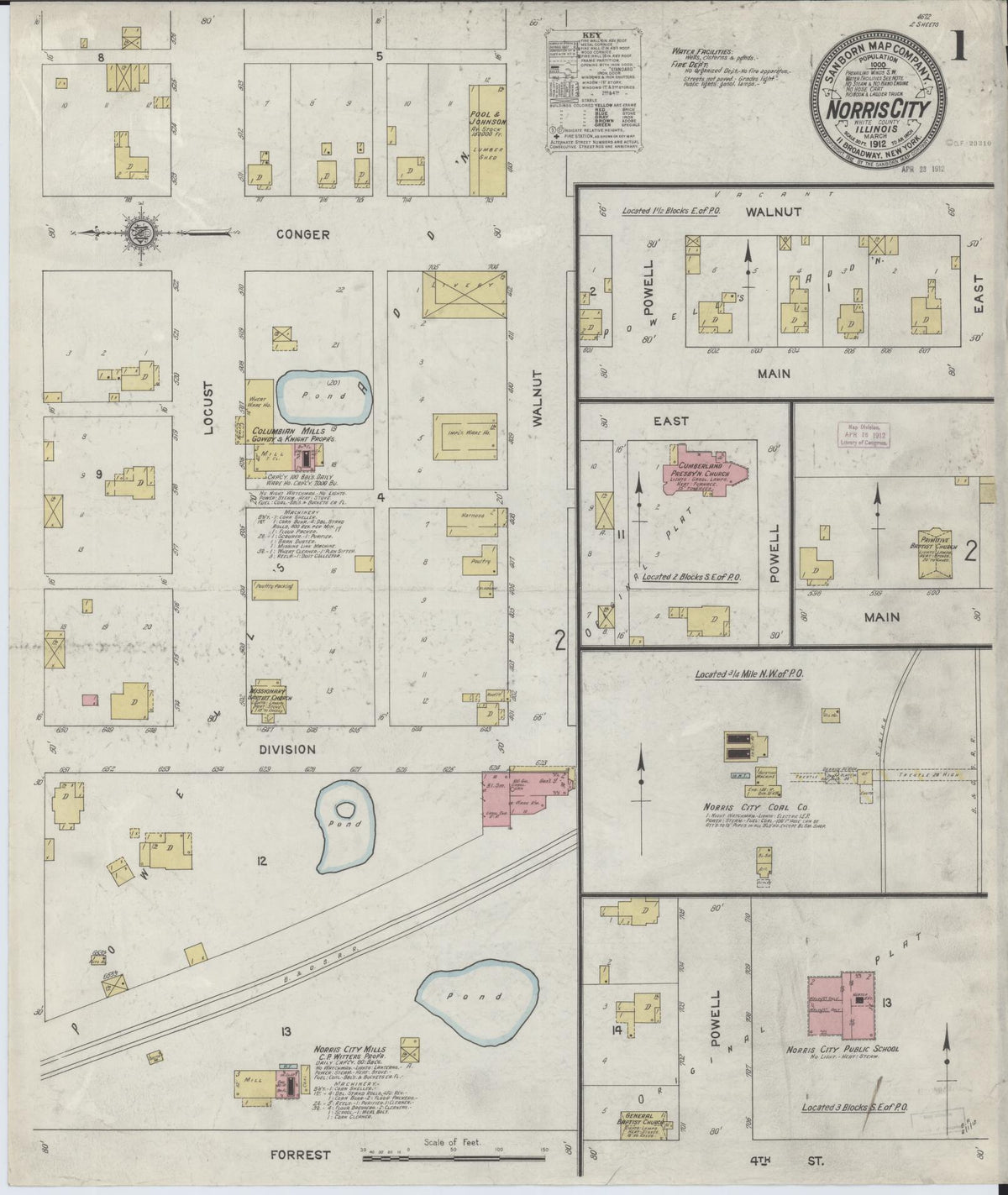Sanborn Fire Insurance Map from Norris City, White County, Illinois (1912), Sheet #0001 - Complete Map Set gallery image, historic Sanborn map, vintage wall art, Illinois Illinois