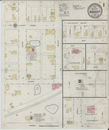 Sanborn Fire Insurance Map from Norris City, White County, Illinois (1912), Sheet #0001 - Complete Map Set gallery image, historic Sanborn map, vintage wall art, Illinois Illinois