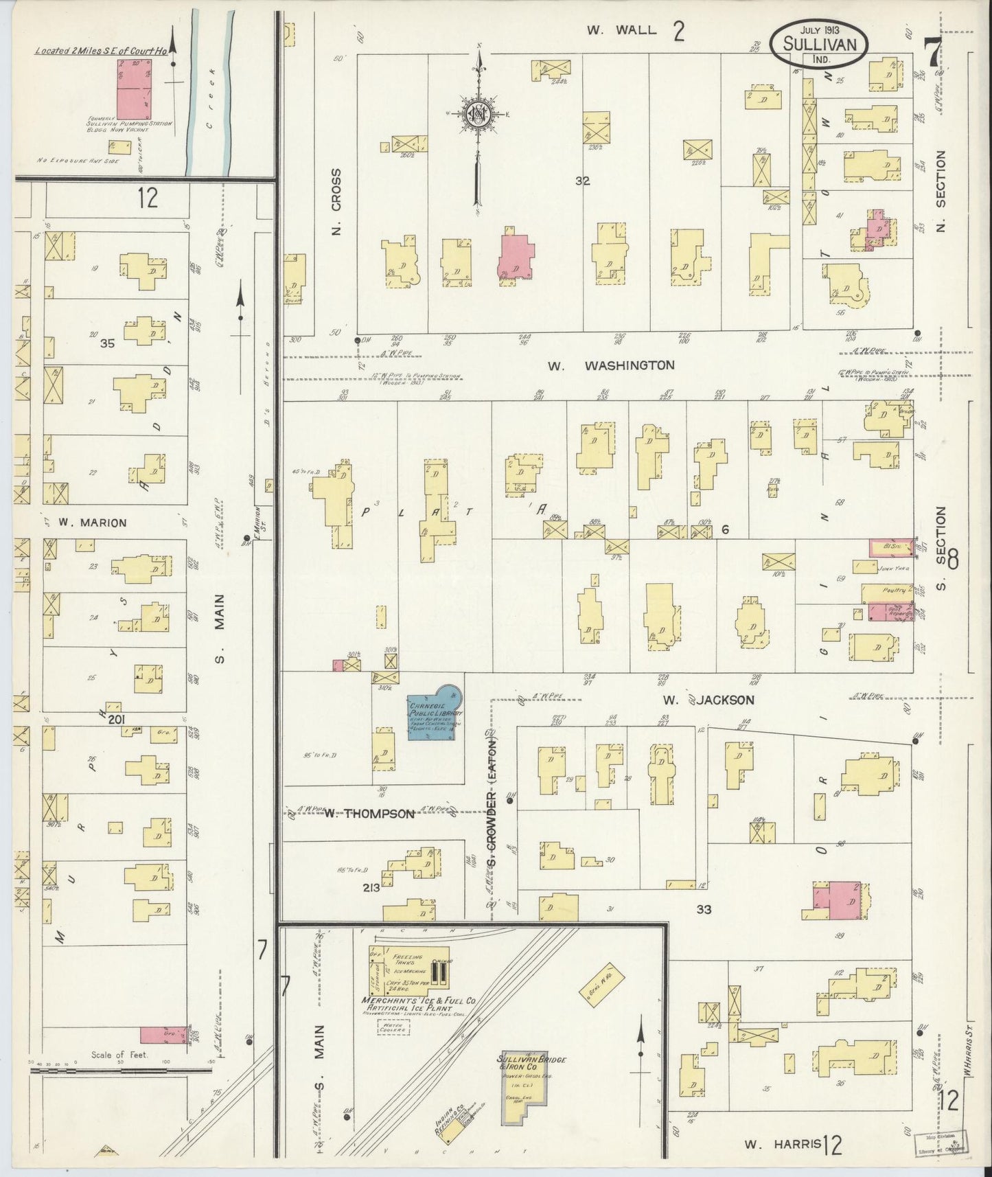 Sanborn Fire Insurance Map from Sullivan, Sullivan County, Indiana (1913), Sheet #0007 - Historic Sanborn Fire Insurance Map Print, vintage old map wall art, antique decor, genealogy gift, Indiana Indiana map