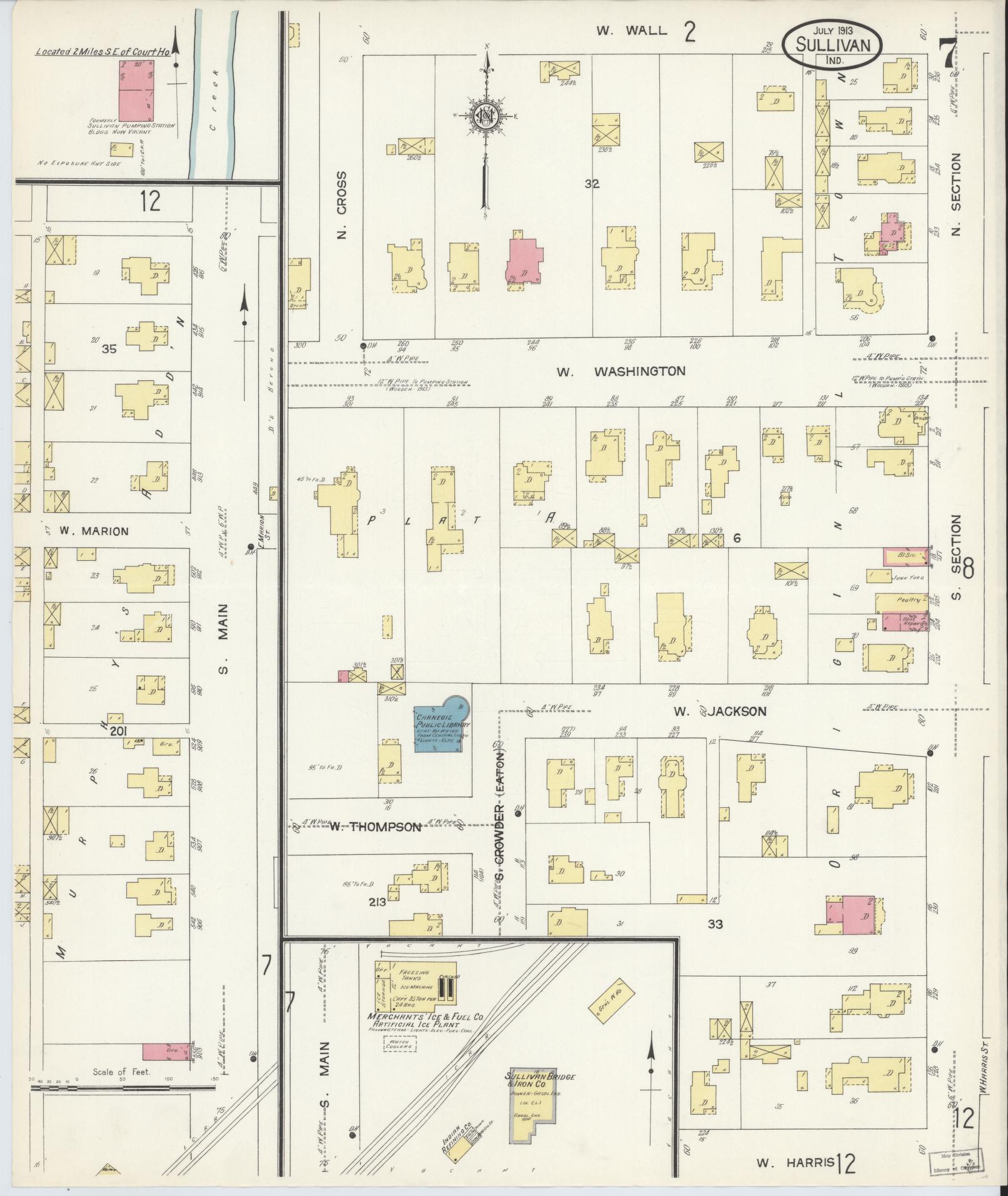 Sanborn Fire Insurance Map from Sullivan, Sullivan County, Indiana (1913), Sheet #0007 - Historic Sanborn Fire Insurance Map Print, vintage old map wall art, antique decor, genealogy gift, Indiana Indiana map