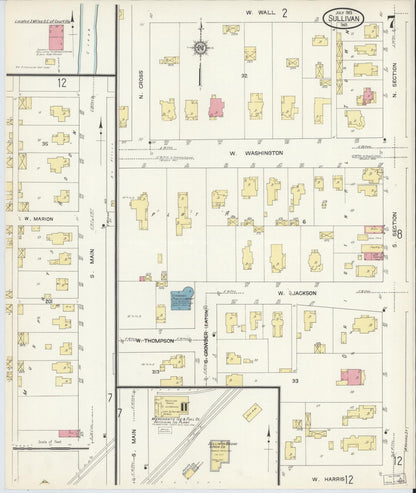Sanborn Fire Insurance Map from Sullivan, Sullivan County, Indiana (1913), Sheet #0007 - Historic Sanborn Fire Insurance Map Print, vintage old map wall art, antique decor, genealogy gift, Indiana Indiana map