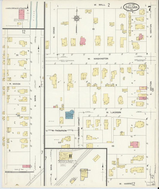 Sanborn Fire Insurance Map from Sullivan, Sullivan County, Indiana (1913), Sheet #0007 - Historic Sanborn Fire Insurance Map Print, vintage old map wall art, antique decor, genealogy gift, Indiana Indiana map