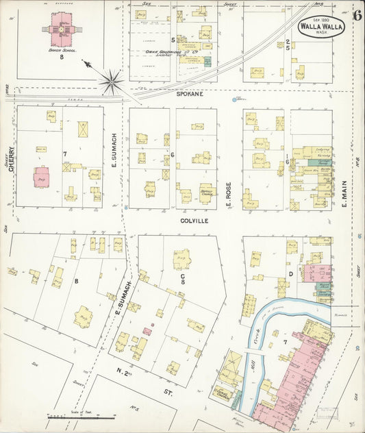 Sanborn Fire Insurance Map from Walla Walla, Walla Walla County, Washington (1890), Sheet #0006 - Historic Sanborn Fire Insurance Map Print, vintage old map wall art, antique decor, genealogy gift, Washington Washington map