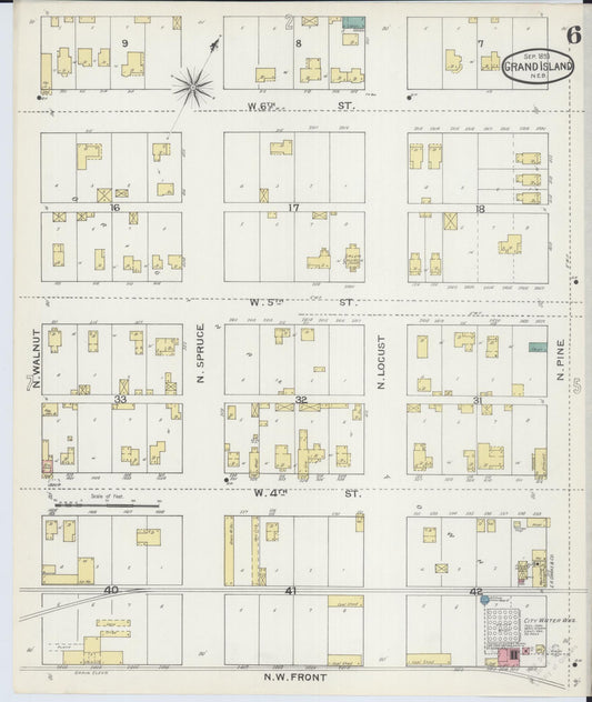 Sanborn Fire Insurance Map from Grand Island, Hall County, Nebraska (1893), Sheet #0006 - Historic Sanborn Fire Insurance Map Print, vintage old map wall art, antique decor, genealogy gift, Nebraska Nebraska map