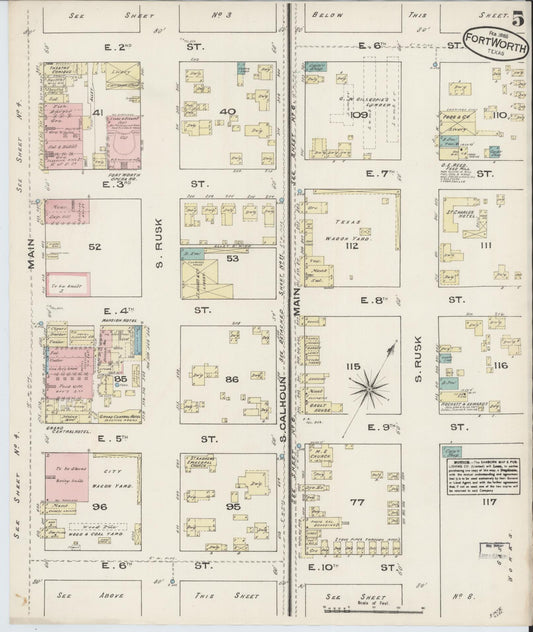 Sanborn Fire Insurance Map from Fort Worth, Tarrant County, Texas (1885), Sheet #0005 - Historic Sanborn Fire Insurance Map Print, vintage old map wall art, antique decor, genealogy gift, Texas Texas map