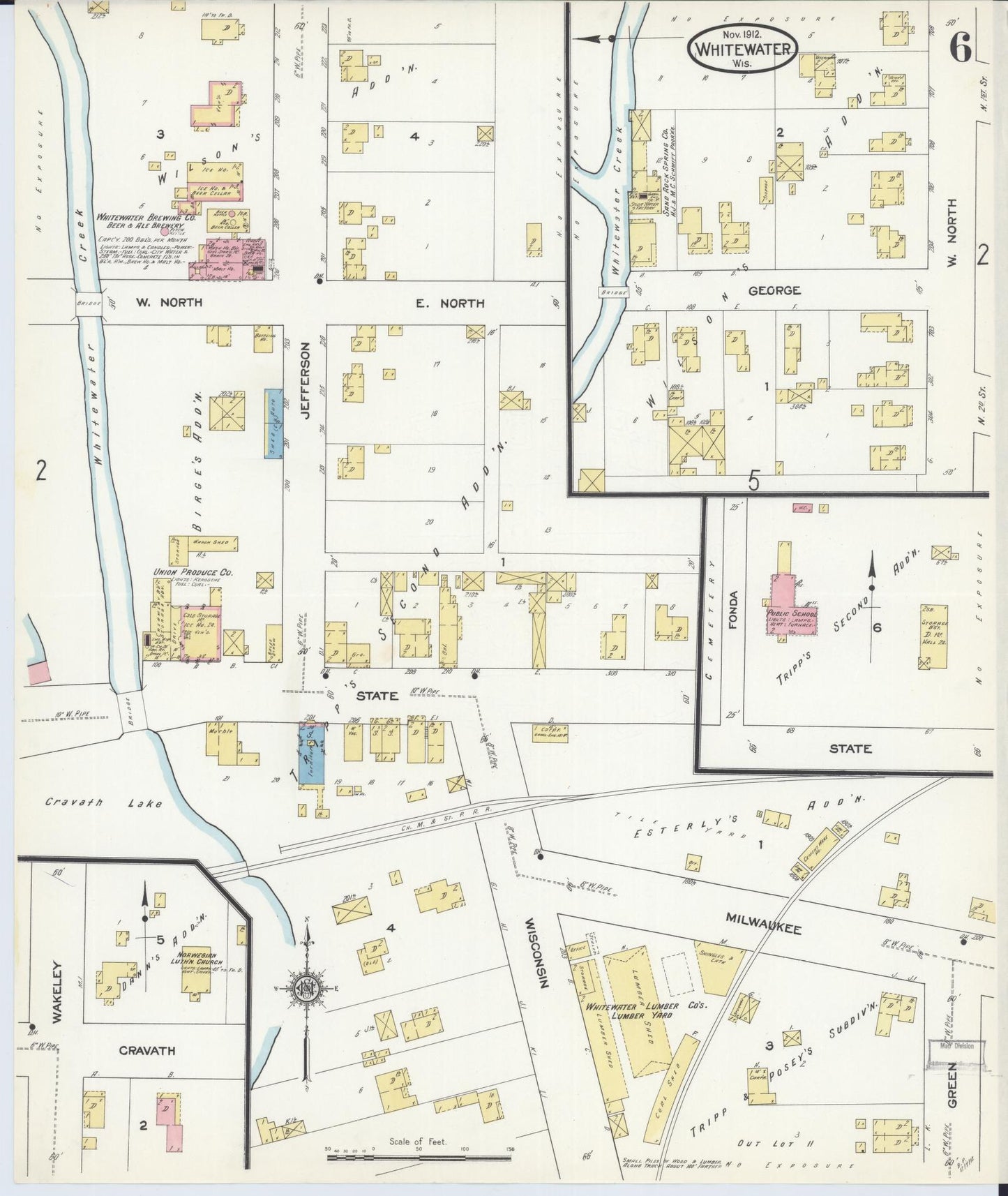 Sanborn Fire Insurance Map from Whitewater, Walworth County, Wisconsin (1912), Sheet #0006 - Complete Map Set gallery image, historic Sanborn map, vintage wall art, Wisconsin Wisconsin