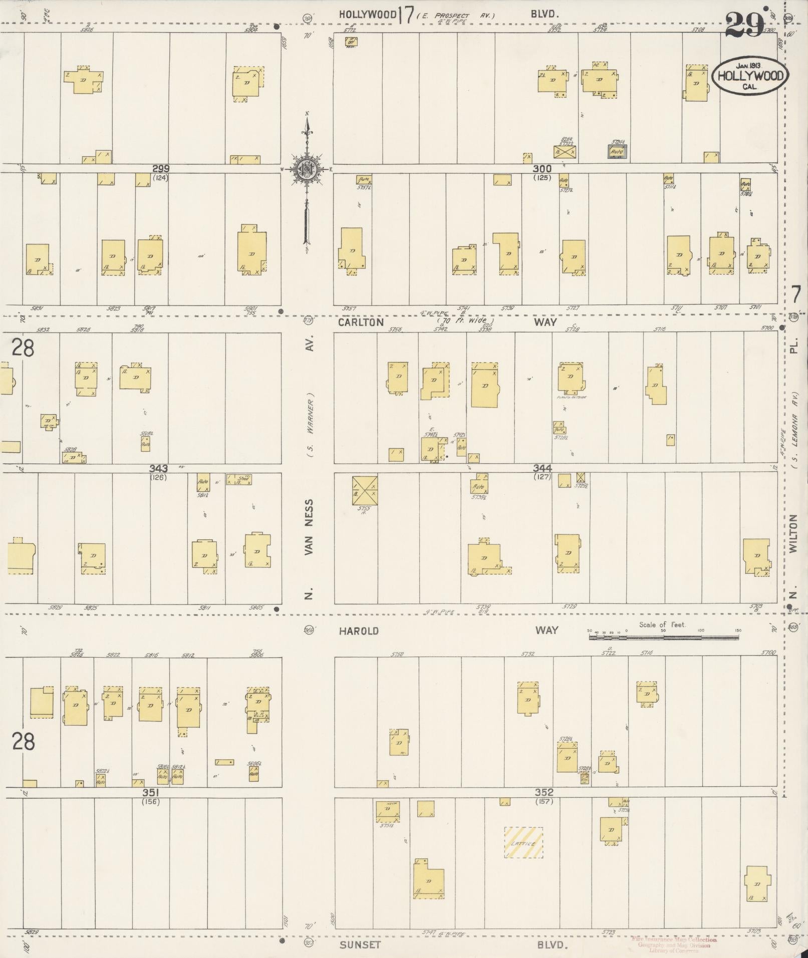 Sanborn Fire Insurance Map from Hollywood, Los Angeles County, California (1913), Sheet #0029 - Historic Sanborn Fire Insurance Map Print, vintage old map wall art, antique decor, genealogy gift, California California map