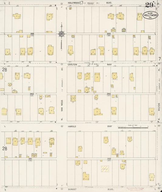 Sanborn Fire Insurance Map from Hollywood, Los Angeles County, California (1913), Sheet #0029 - Historic Sanborn Fire Insurance Map Print, vintage old map wall art, antique decor, genealogy gift, California California map