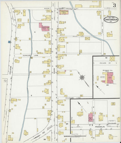 Sanborn Fire Insurance Map from Christiansburg, Montgomery County, Virginia (1921), Sheet #0003 - Historic Sanborn Fire Insurance Map Print, vintage old map wall art, antique decor, genealogy gift, Virginia Virginia map
