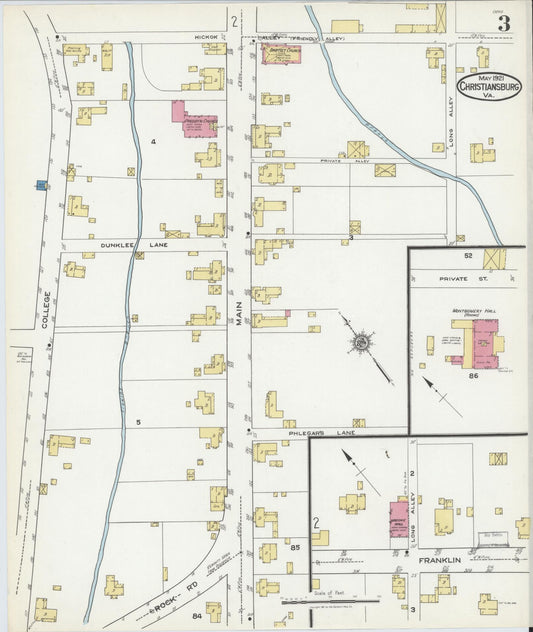 Sanborn Fire Insurance Map from Christiansburg, Montgomery County, Virginia (1921), Sheet #0003 - Historic Sanborn Fire Insurance Map Print, vintage old map wall art, antique decor, genealogy gift, Virginia Virginia map