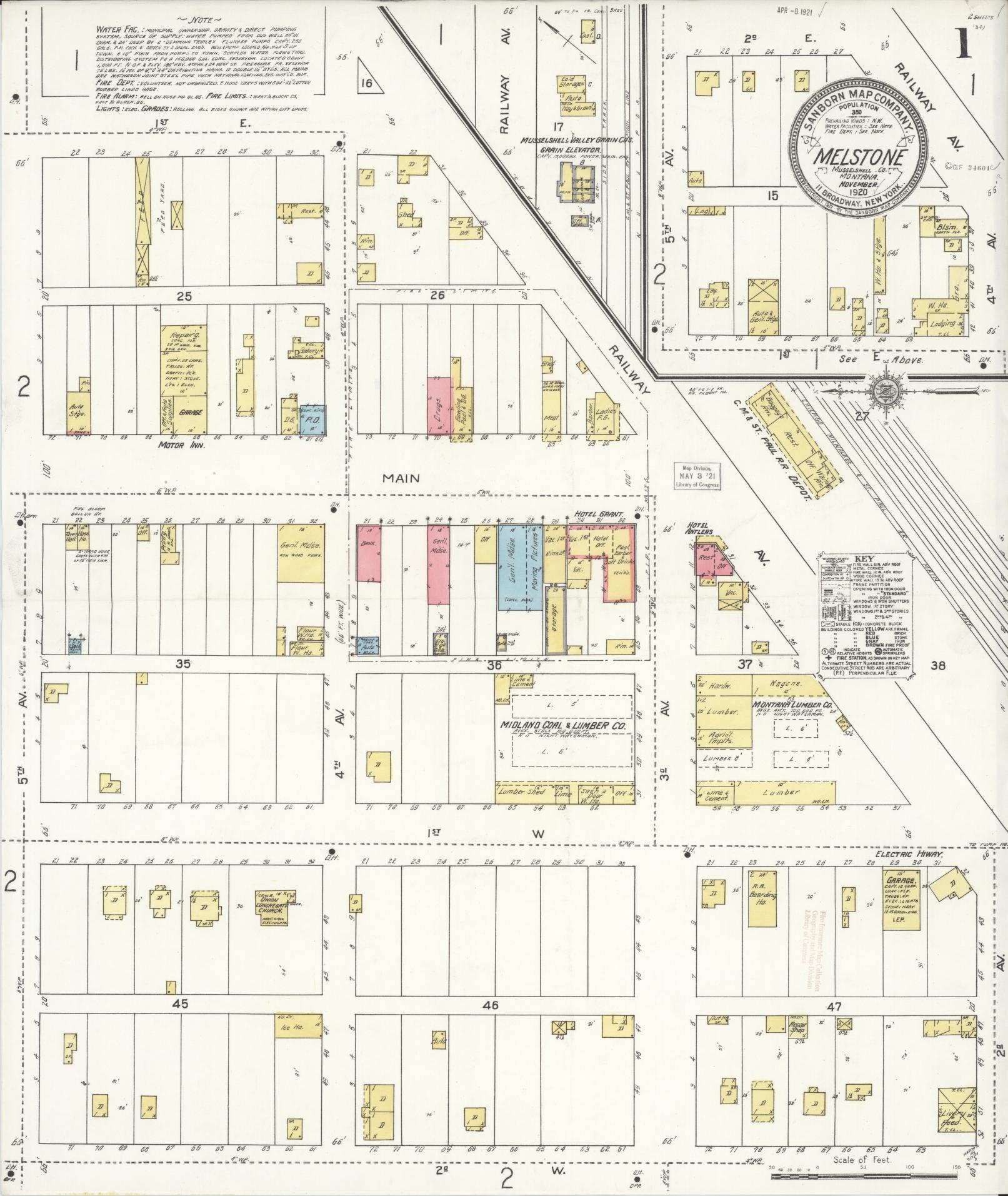 Sanborn Fire Insurance Map from Melstone, Musselshell County, Montana (1920), Sheet #0001 - Complete Map Set gallery image, historic Sanborn map, vintage wall art, Montana Montana