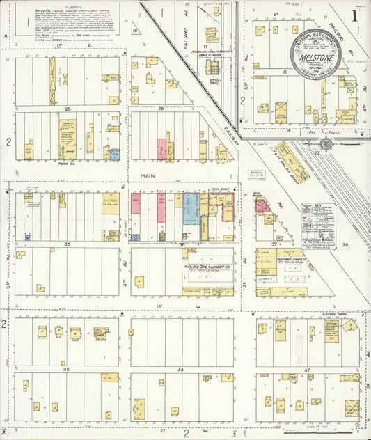 Sanborn Fire Insurance Map from Melstone, Musselshell County, Montana (1920), Sheet #0001 - Complete Map Set gallery image, historic Sanborn map, vintage wall art, Montana Montana
