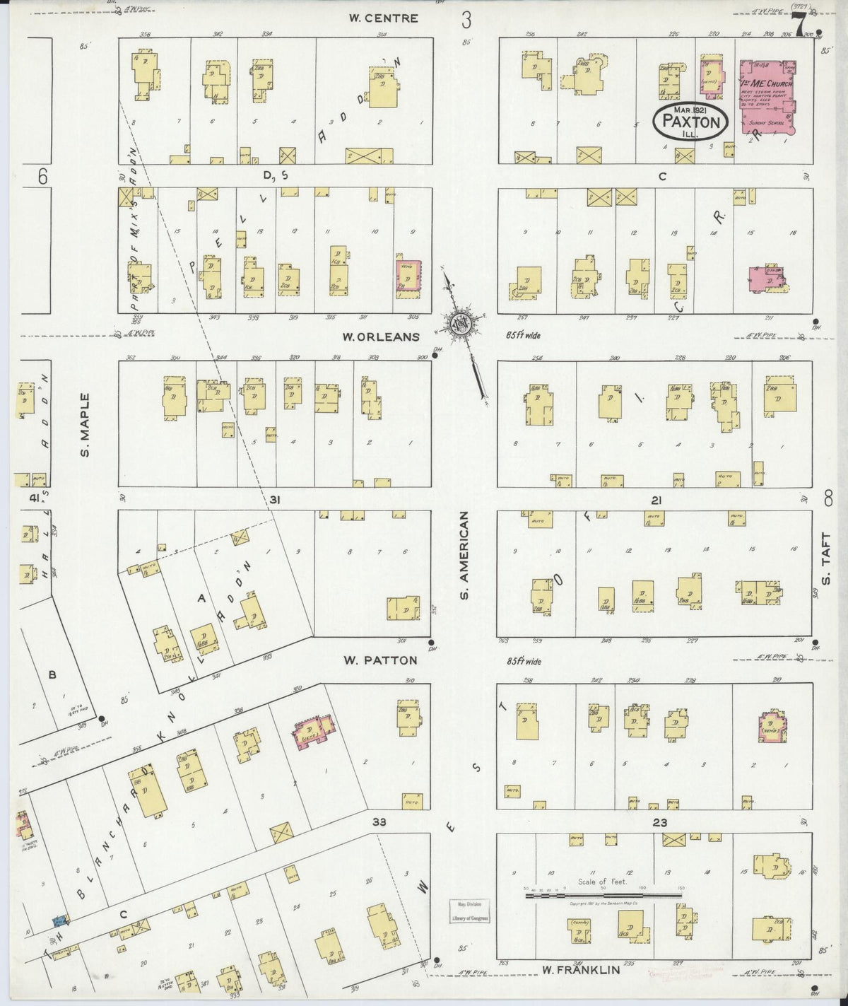 Sanborn Fire Insurance Map from Paxton, Ford County, Illinois (1921), Sheet #0007 - Complete Map Set gallery image, historic Sanborn map, vintage wall art, Illinois Illinois