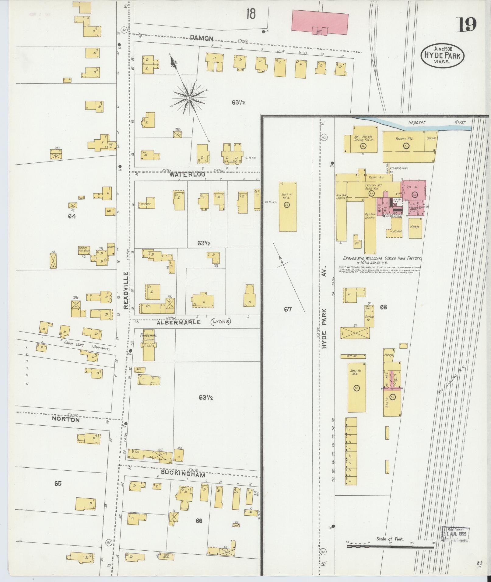 Sanborn Fire Insurance Map from Hyde Park, Norfolk County, Massachusetts (1905), Sheet #0019 - Historic Sanborn Fire Insurance Map Print, vintage old map wall art, antique decor, genealogy gift, Massachusetts Massachusetts map