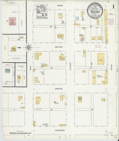 Sanborn Fire Insurance Map from Midland, Midland County, Texas (1905), Sheet #0001 - Historic Sanborn Fire Insurance Map Print, vintage old map wall art, antique decor, genealogy gift, Texas Texas map