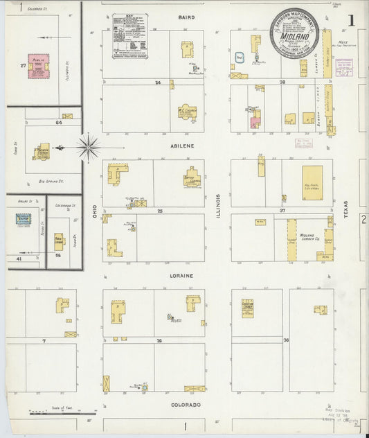 Sanborn Fire Insurance Map from Midland, Midland County, Texas (1905), Sheet #0001 - Historic Sanborn Fire Insurance Map Print, vintage old map wall art, antique decor, genealogy gift, Texas Texas map