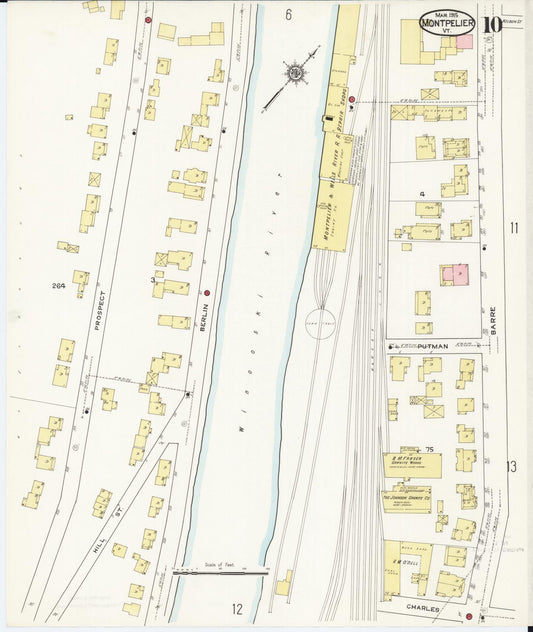 Sanborn Fire Insurance Map from Montpelier, Washington County, Vermont (1915), Sheet #0010 - Historic Sanborn Fire Insurance Map Print, vintage old map wall art, antique decor, genealogy gift, Vermont Vermont map