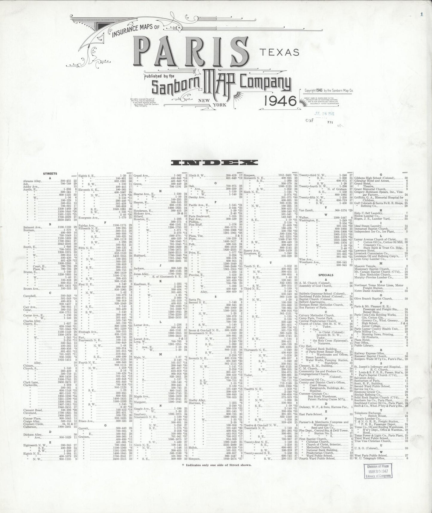 Sanborn Fire Insurance Map from Paris, Lamar County, Texas. (1946) – Historic Sanborn Fire Insurance Map Print