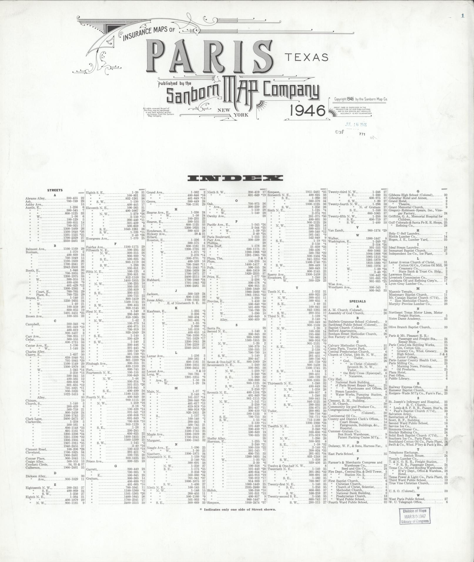 Sanborn Fire Insurance Map from Paris, Lamar County, Texas. (1946) – Historic Sanborn Fire Insurance Map Print