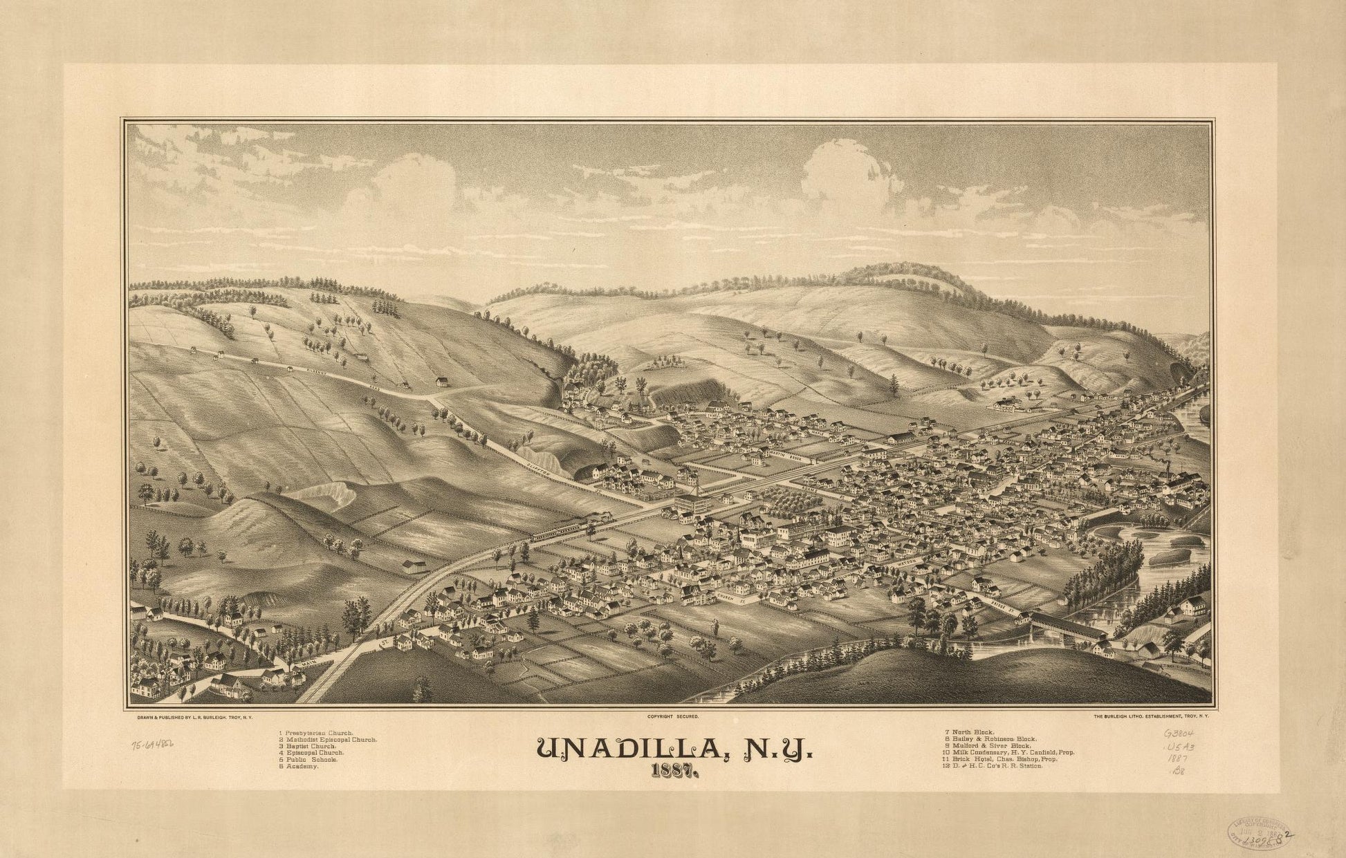 Unadilla, N.Y. 1887. (1887) – Historic Bird’s-Eye View Panorama Print
