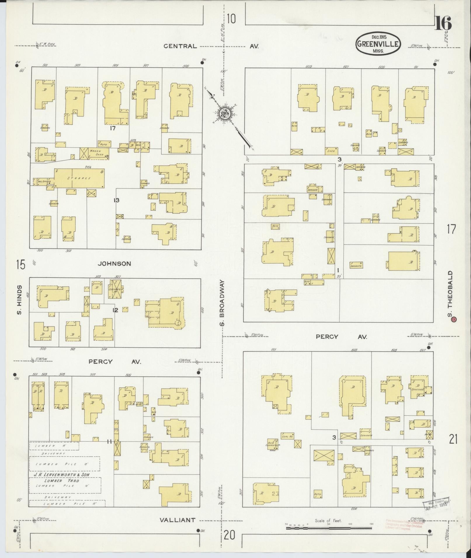 Sanborn Fire Insurance Map from Greenville, Washington County, Mississippi (1915), Sheet #0016 - Complete Map Set gallery image, historic Sanborn map, vintage wall art, Mississippi Mississippi